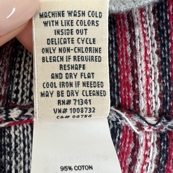 L.L. Bean Gray Red Striped Cotton Cashmere Button Down Cardigan Sweater Size M - Picture 9 of 10